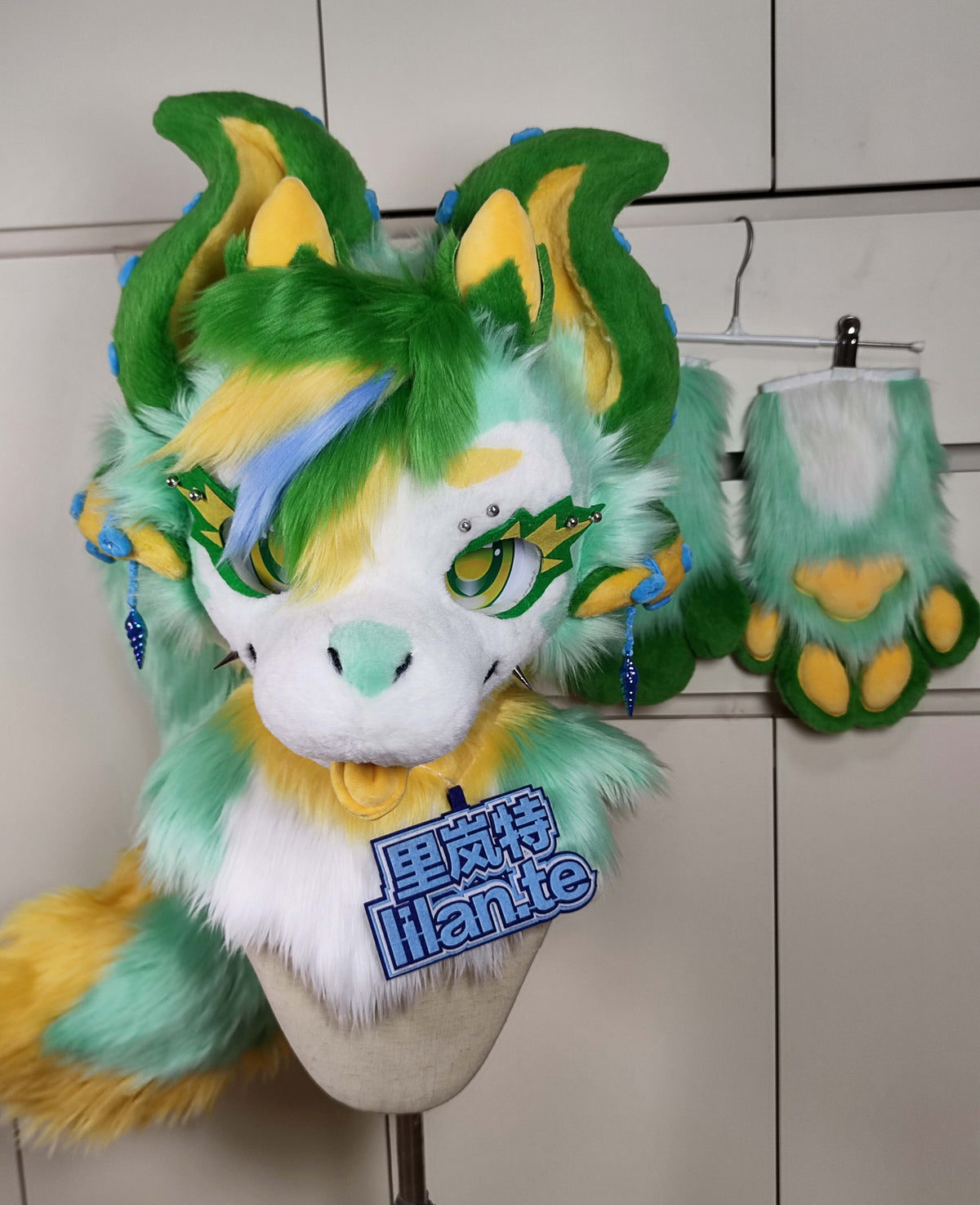 Green and Yellow Octopus Fursuit Set (Gift Paws + Tail)