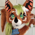 Brown Bat Fursuit Set with Green and White Highlighted Hair (Gift Paws + Tail)