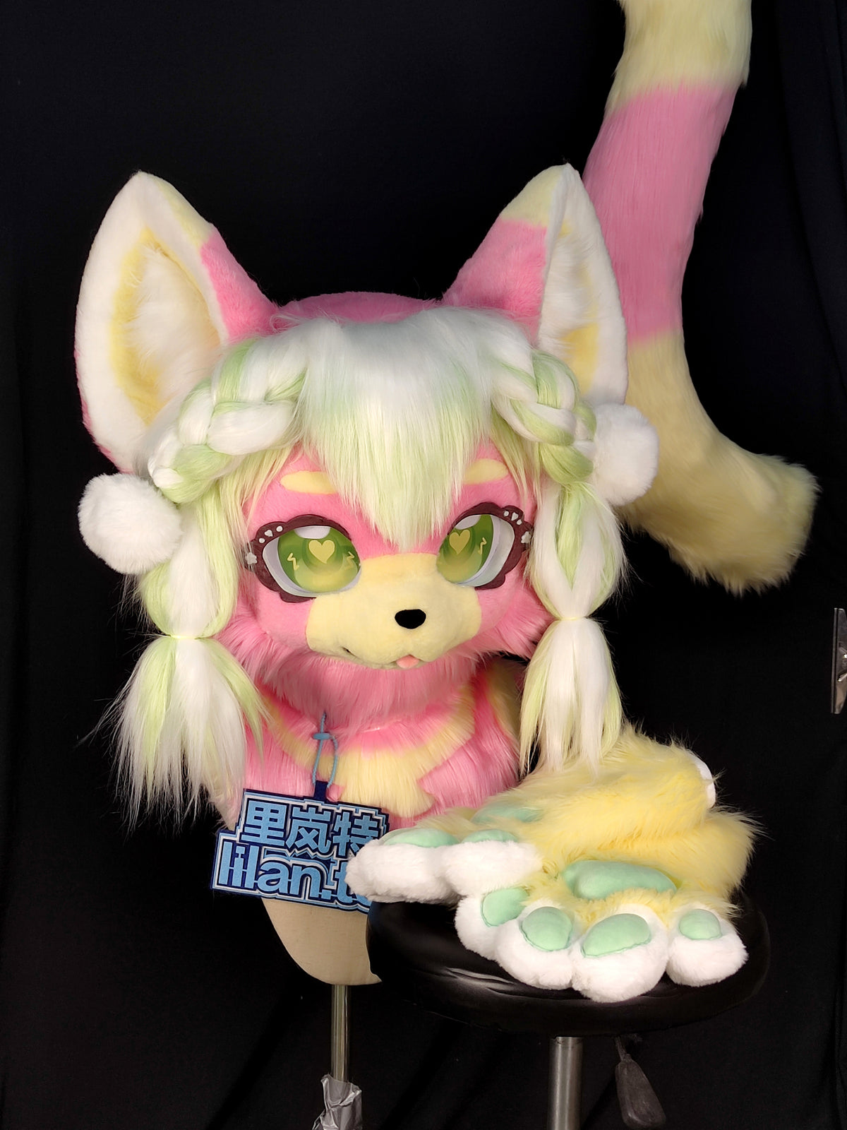 Peach and Mint Cat Kemono Fursuit Set (Gift Paws + Tail)